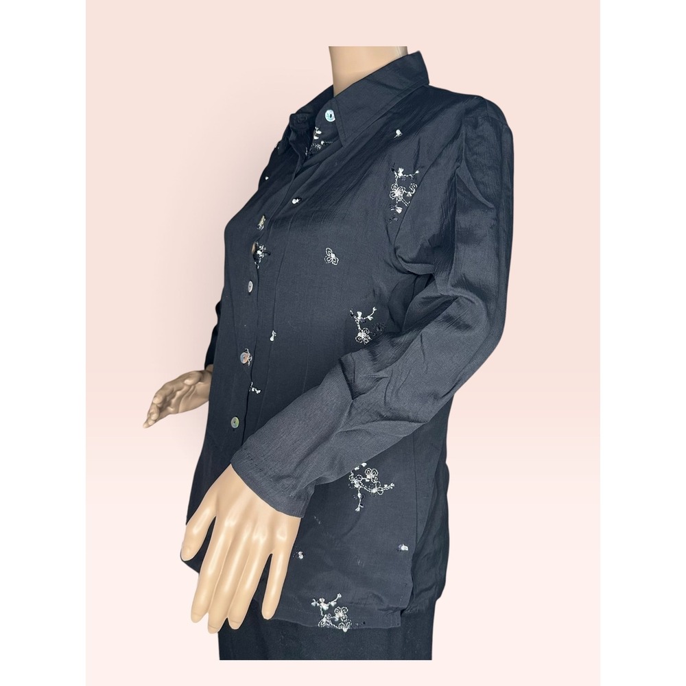 Imagio Embroidered Beaded Button Down Shirt Vintage Whimsigoth Small Black - Picture 8 of 13